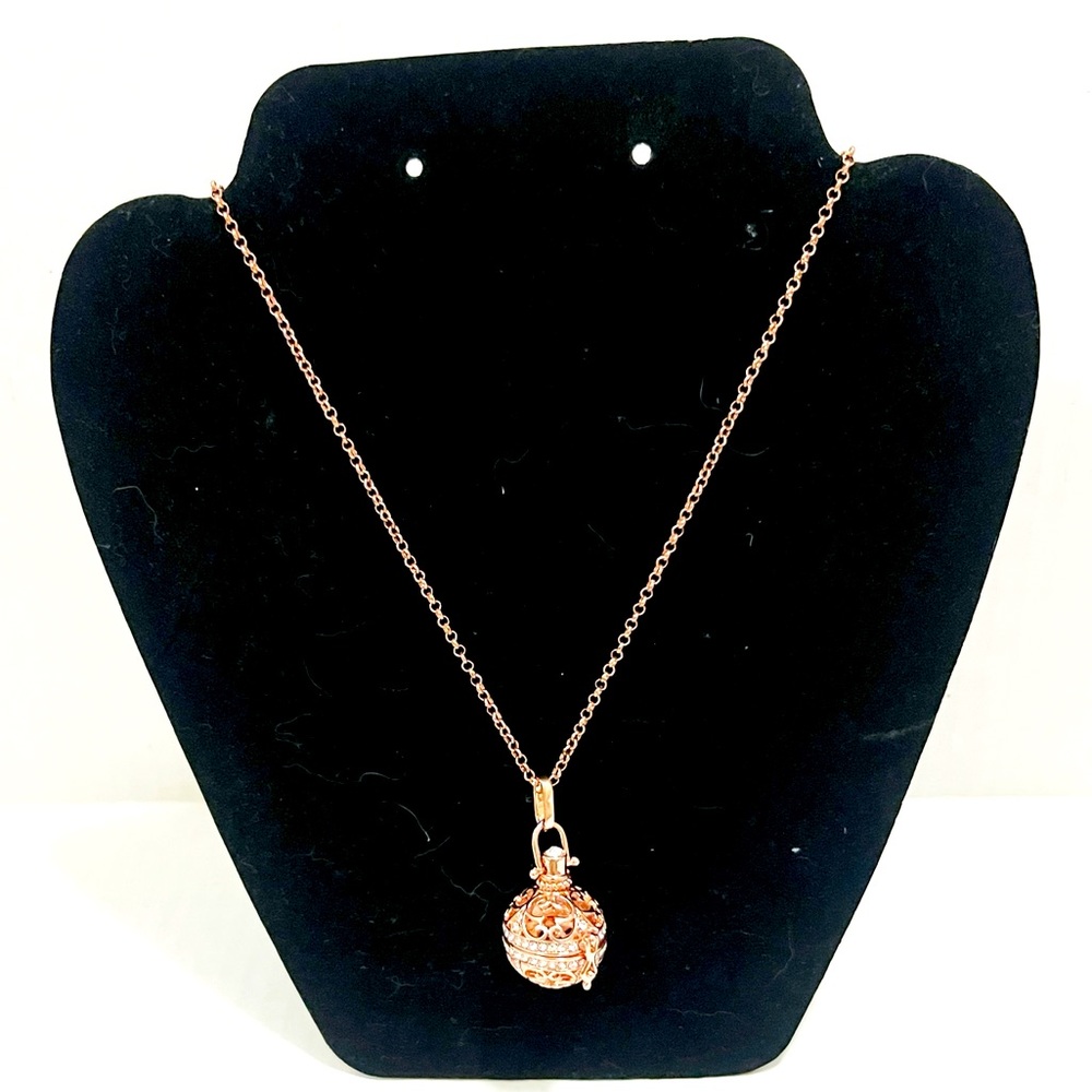 Vintage 34" Rose Gold Colored & Rhinestone Perfume Necklace